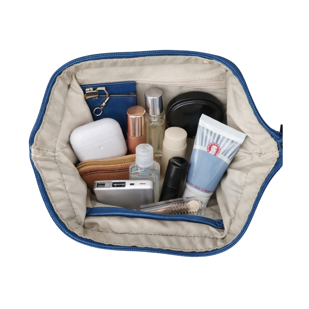 Pixie Mood Josie Travel Pouch Blue 100% Vegan‎ Leather Cosmetic Bag Organizer - Picture 10 of 14